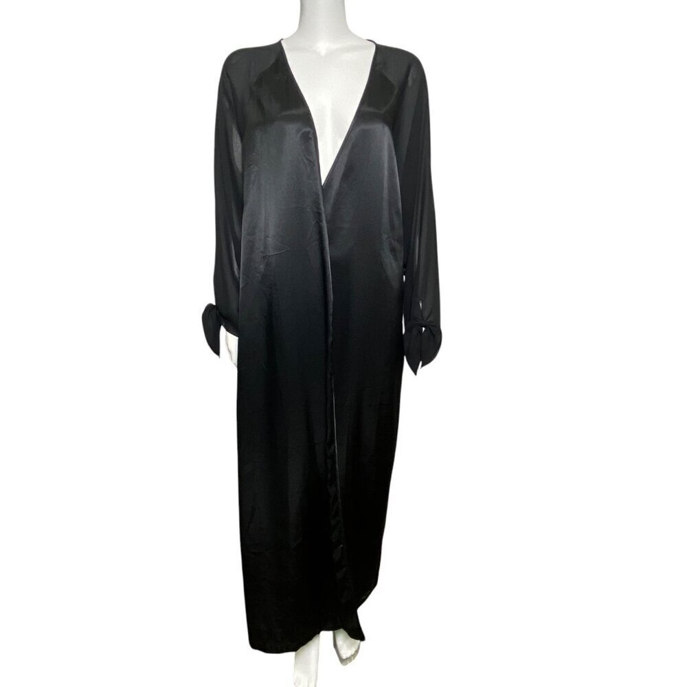 Vintage Victorias Secret Gold Label Long Robe Size M / L Black Long Sleeve